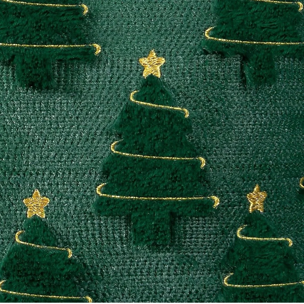 NEW Set of 2 Dark Green & Gold Christmas Tree Pillow Covers w/ Zipper - 18”x18”